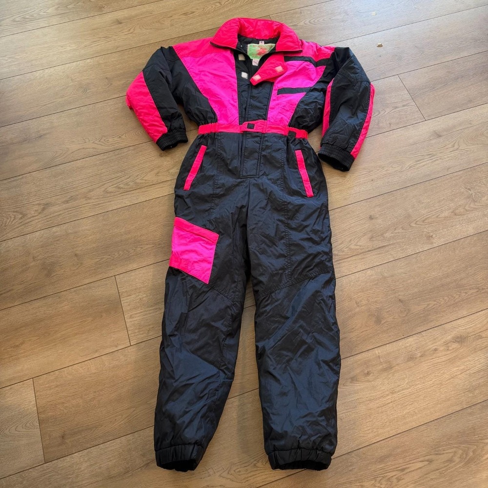 Vtg Ski Suit Snowsuit Womens Snow Bib 12 World Cup Hot Gear Pink Retro 80s 90s